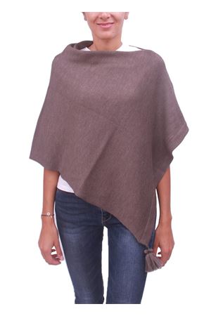 Poncho in lana merino marrone con pon pon Capridea | PBWOOLH78MARRONE
